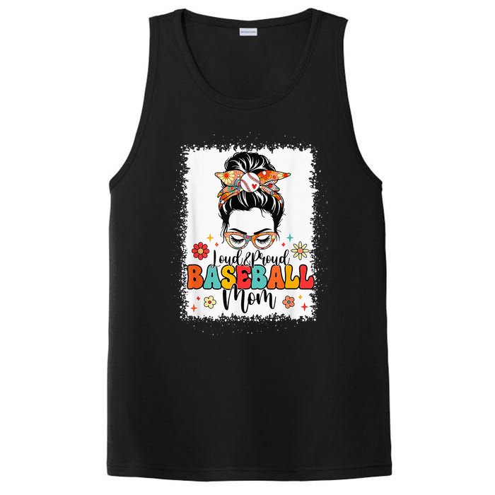 Loud & Proud Baseball Mom Groovy Messy Bun & Bleached Hair PosiCharge Competitor Tank