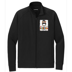 Loud & Proud Baseball Mom Groovy Messy Bun & Bleached Hair Stretch Full-Zip Cadet Jacket