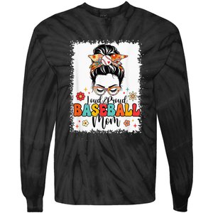 Loud & Proud Baseball Mom Groovy Messy Bun & Bleached Hair Tie-Dye Long Sleeve Shirt