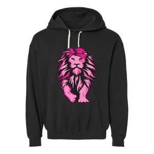 Lion Pink Bandana Breast Cancer Awareness Survivor Warrior Garment-Dyed Fleece Hoodie