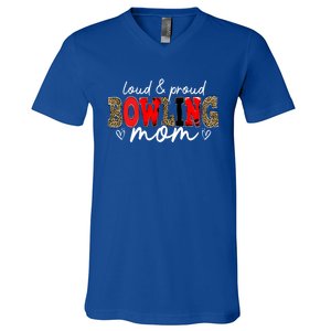 Loud Proud Bowling Mom Leopard Mama Mommy Mother's Day Funny Gift V-Neck T-Shirt