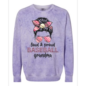 Loud Proud BaseBall Grandma Life Messy Bun Leopard Game Day Colorblast Crewneck Sweatshirt