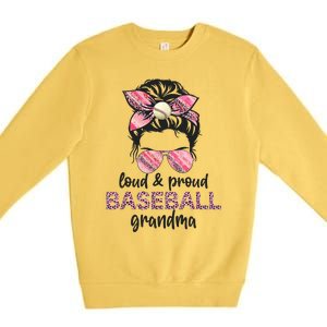 Loud Proud BaseBall Grandma Life Messy Bun Leopard Game Day Premium Crewneck Sweatshirt