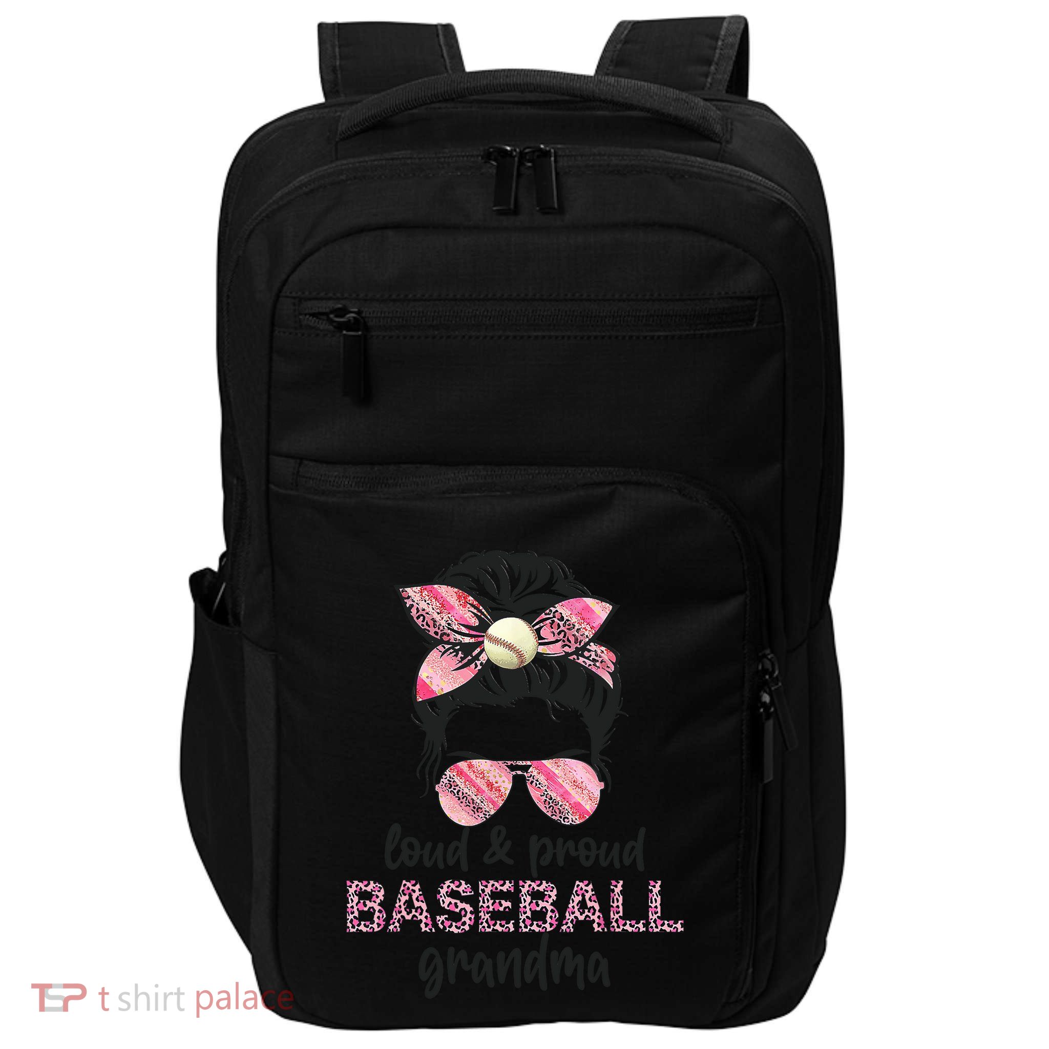 Loud Proud BaseBall Grandma Life Messy Bun Leopard Game Day Impact Tech Backpack