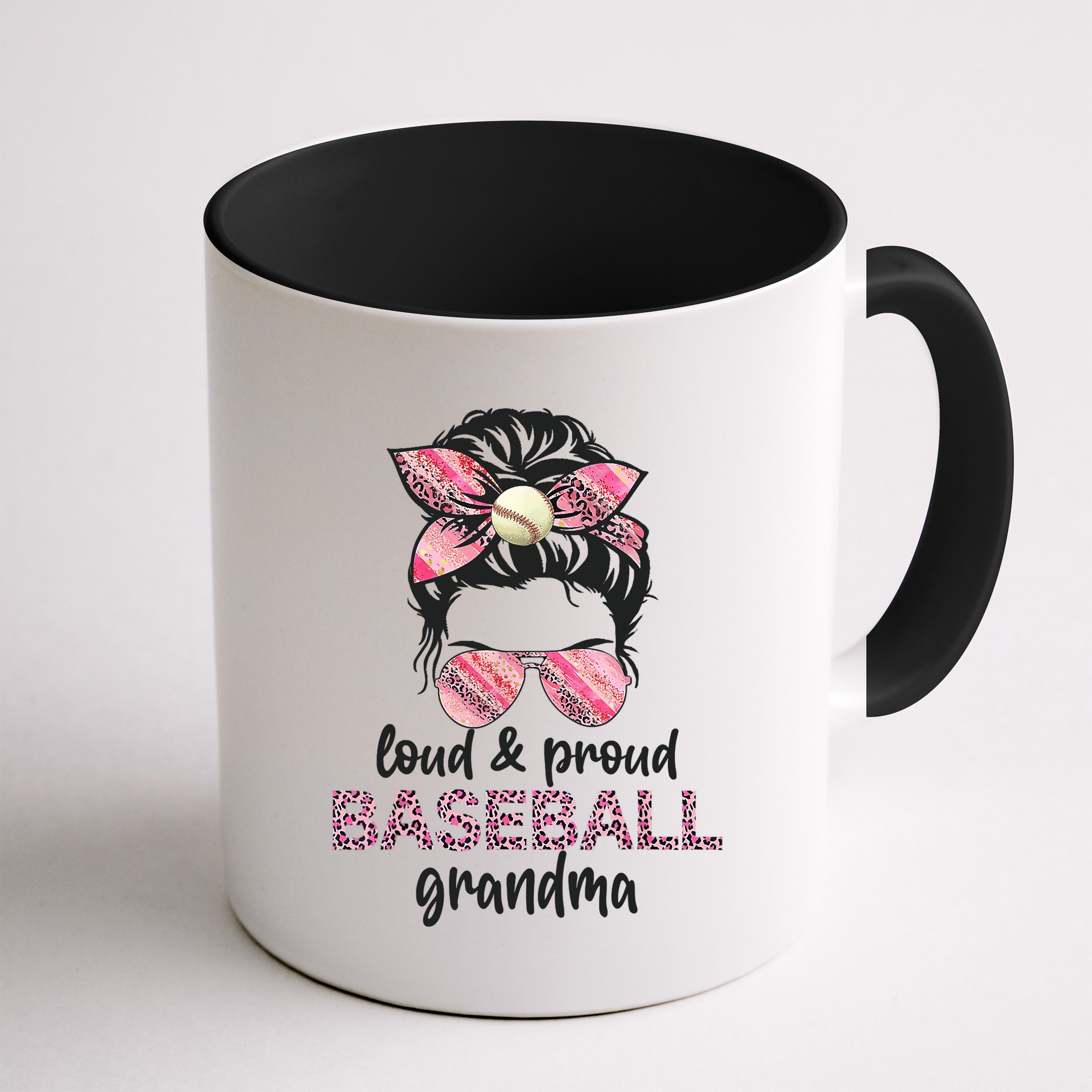 Loud Proud BaseBall Grandma Life Messy Bun Leopard Game Day Mug