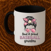 Loud Proud BaseBall Grandma Life Messy Bun Leopard Game Day Mug