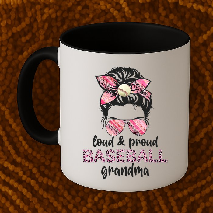 Loud Proud BaseBall Grandma Life Messy Bun Leopard Game Day Mug