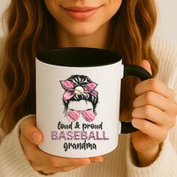 Loud Proud BaseBall Grandma Life Messy Bun Leopard Game Day Mug