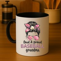 Loud Proud BaseBall Grandma Life Messy Bun Leopard Game Day Mug