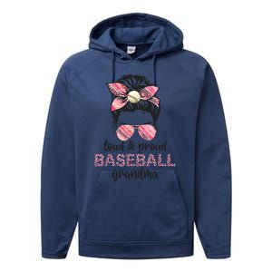 Loud Proud BaseBall Grandma Life Messy Bun Leopard Game Day Performance Fleece Hoodie