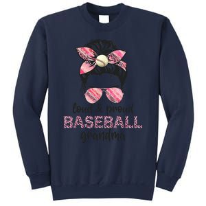 Loud Proud BaseBall Grandma Life Messy Bun Leopard Game Day Sweatshirt