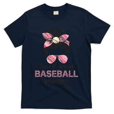 Loud Proud BaseBall Grandma Life Messy Bun Leopard Game Day T-Shirt