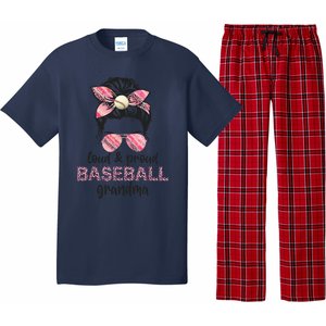 Loud Proud BaseBall Grandma Life Messy Bun Leopard Game Day Pajama Set