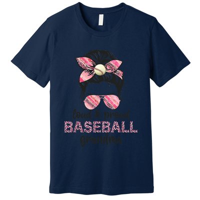 Loud Proud BaseBall Grandma Life Messy Bun Leopard Game Day Premium T-Shirt