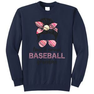 Loud Proud BaseBall Grandma Life Messy Bun Leopard Game Day Tall Sweatshirt