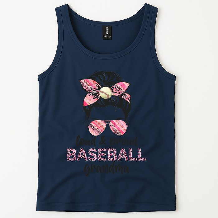 Loud Proud BaseBall Grandma Life Messy Bun Leopard Game Day Tank Top
