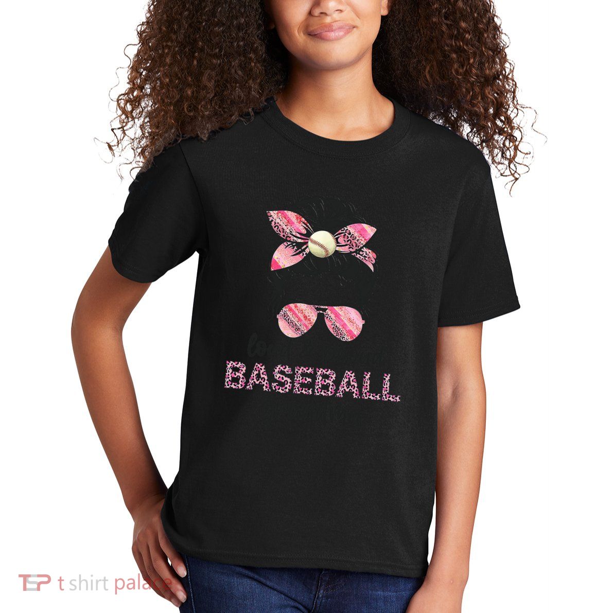 Loud Proud BaseBall Grandma Life Messy Bun Leopard Game Day Kids T-Shirt