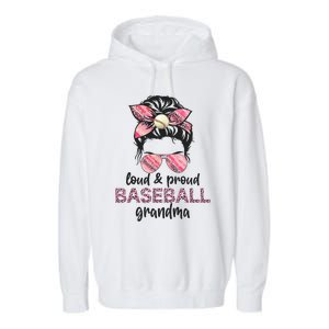 Loud Proud BaseBall Grandma Life Messy Bun Leopard Game Day Garment-Dyed Fleece Hoodie