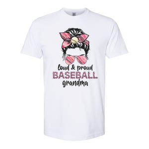 Loud Proud BaseBall Grandma Life Messy Bun Leopard Game Day Softstyle CVC T-Shirt