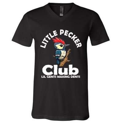 Little Pecker Club Lil Gents Making Dents Funny Woodpecker V-Neck T-Shirt