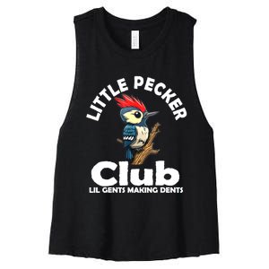 Little Pecker Club Lil Gents Making Dents Funny Woodpecker Women's Racerback Cropped Tank