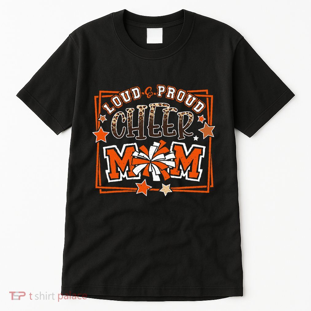 Loud & Proud Cheer Mom Orange Team Leopard Funny Cheer Crew Tall T-Shirt