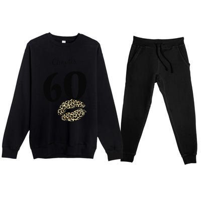 Leopard Printed Chapter 60 Sexy Lips Funny 60th Birthday Premium Crewneck Sweatsuit Set