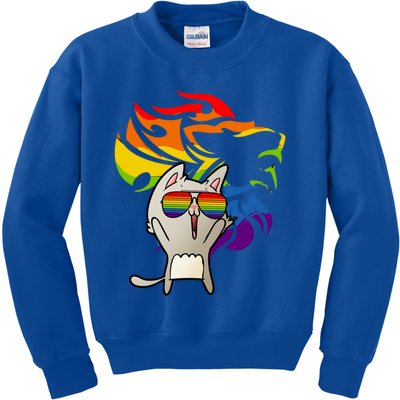 Lgbtq+ Pride Cat Wearing Sunglasses Rainbow Lion Gift Kids Sweatshirt