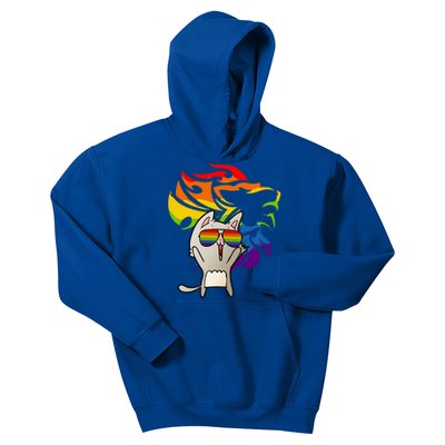 Lgbtq+ Pride Cat Wearing Sunglasses Rainbow Lion Gift Kids Hoodie