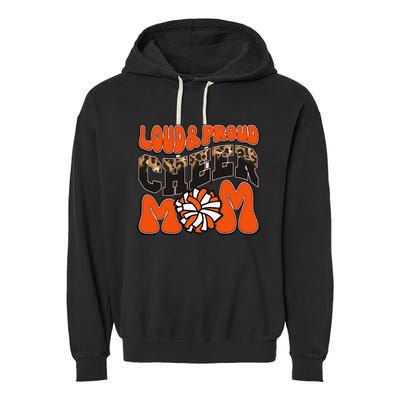 Loud Proud Cheer Mom Orange Team Leopard Funny Cheer Crew Garment-Dyed Fleece Hoodie