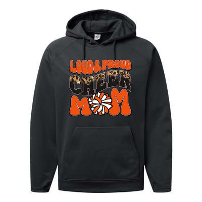 Loud Proud Cheer Mom Orange Team Leopard Funny Cheer Crew Performance Fleece Hoodie