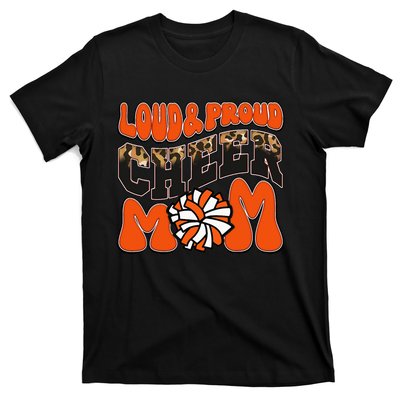 Loud Proud Cheer Mom Orange Team Leopard Funny Cheer Crew T-Shirt