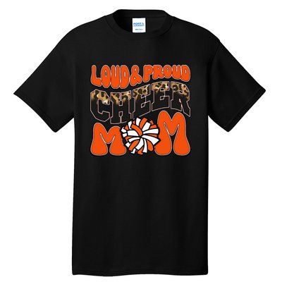 Loud Proud Cheer Mom Orange Team Leopard Funny Cheer Crew Tall T-Shirt