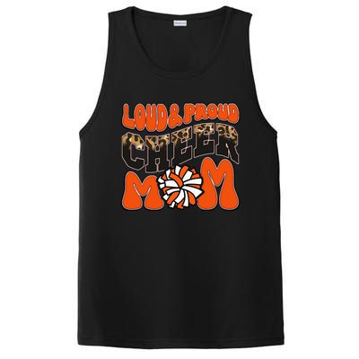 Loud Proud Cheer Mom Orange Team Leopard Funny Cheer Crew PosiCharge Competitor Tank