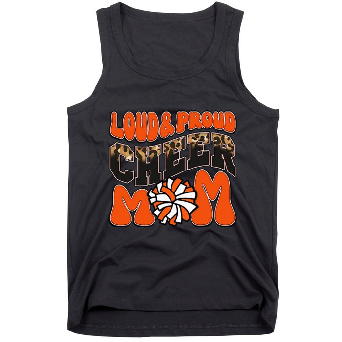 Loud Proud Cheer Mom Orange Team Leopard Funny Cheer Crew Tank Top