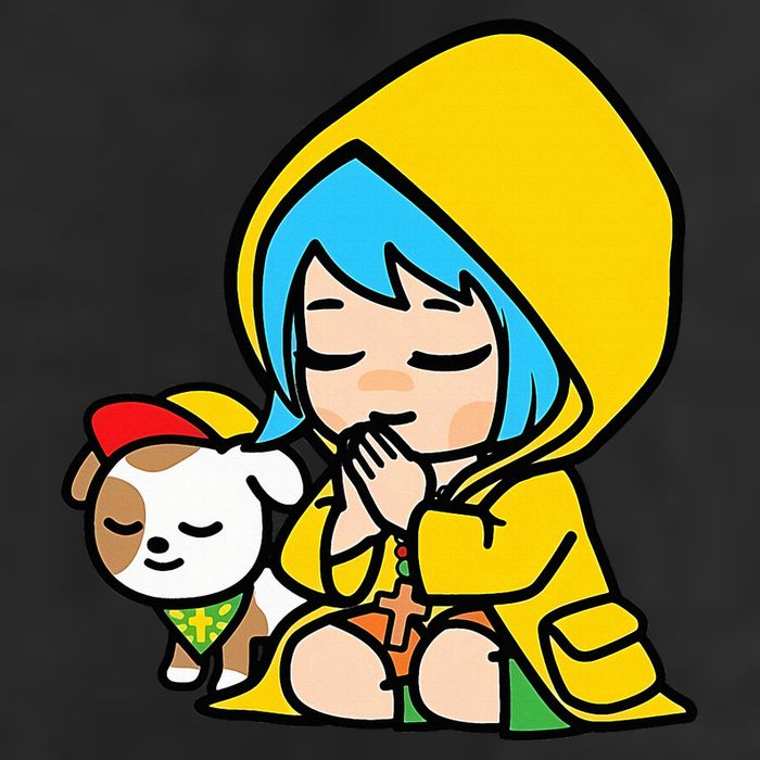Luce Praying Catholic Pilgrim Vatican Anime Mascot 2025 7 Panel Mesh Trucker Snapback Hat