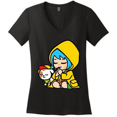 Luce Praying Catholic Pilgrim Vatican Anime Mascot 2025 Women's V-Neck T-Shirt