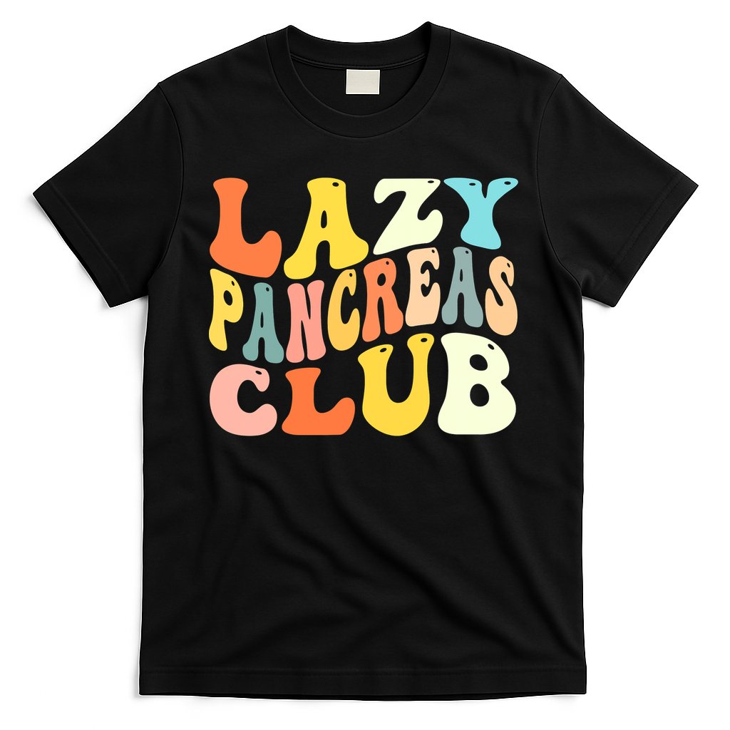 Lazy Pancreas Club T1D Retro Groovy Diabetes Awareness T-Shirt
