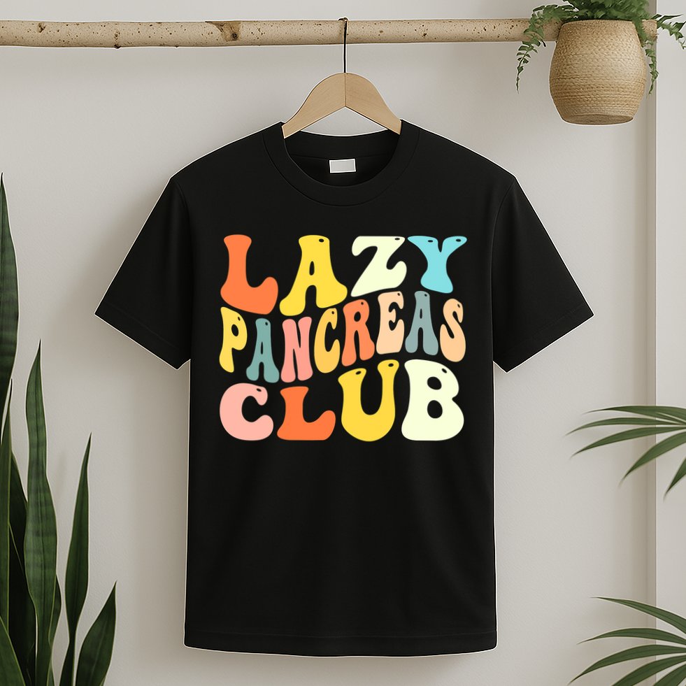 Lazy Pancreas Club T1D Retro Groovy Diabetes Awareness T-Shirt