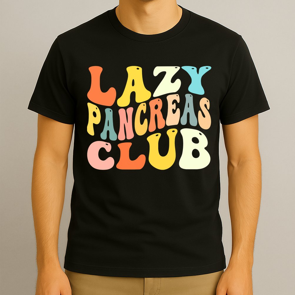 Lazy Pancreas Club T1D Retro Groovy Diabetes Awareness T-Shirt