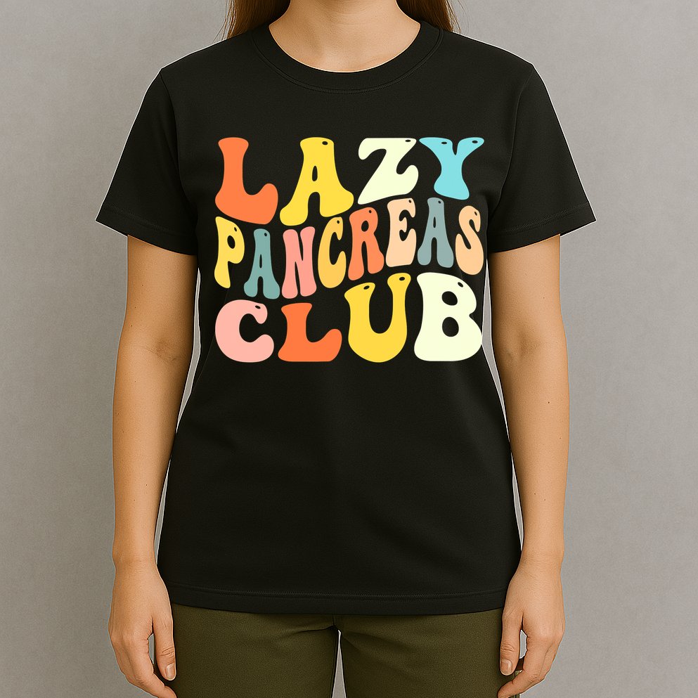 Lazy Pancreas Club T1D Retro Groovy Diabetes Awareness T-Shirt
