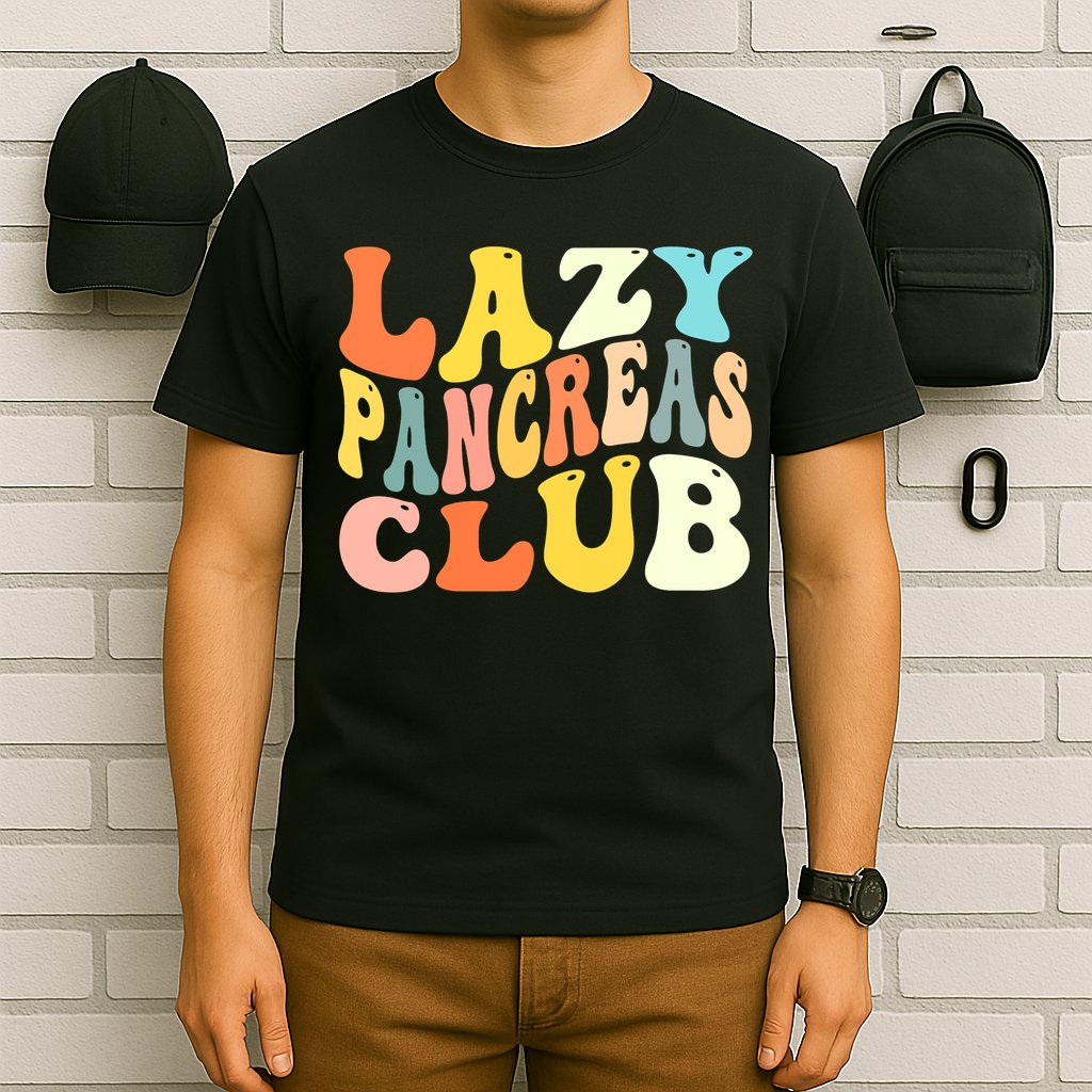 Lazy Pancreas Club T1D Retro Groovy Diabetes Awareness T-Shirt