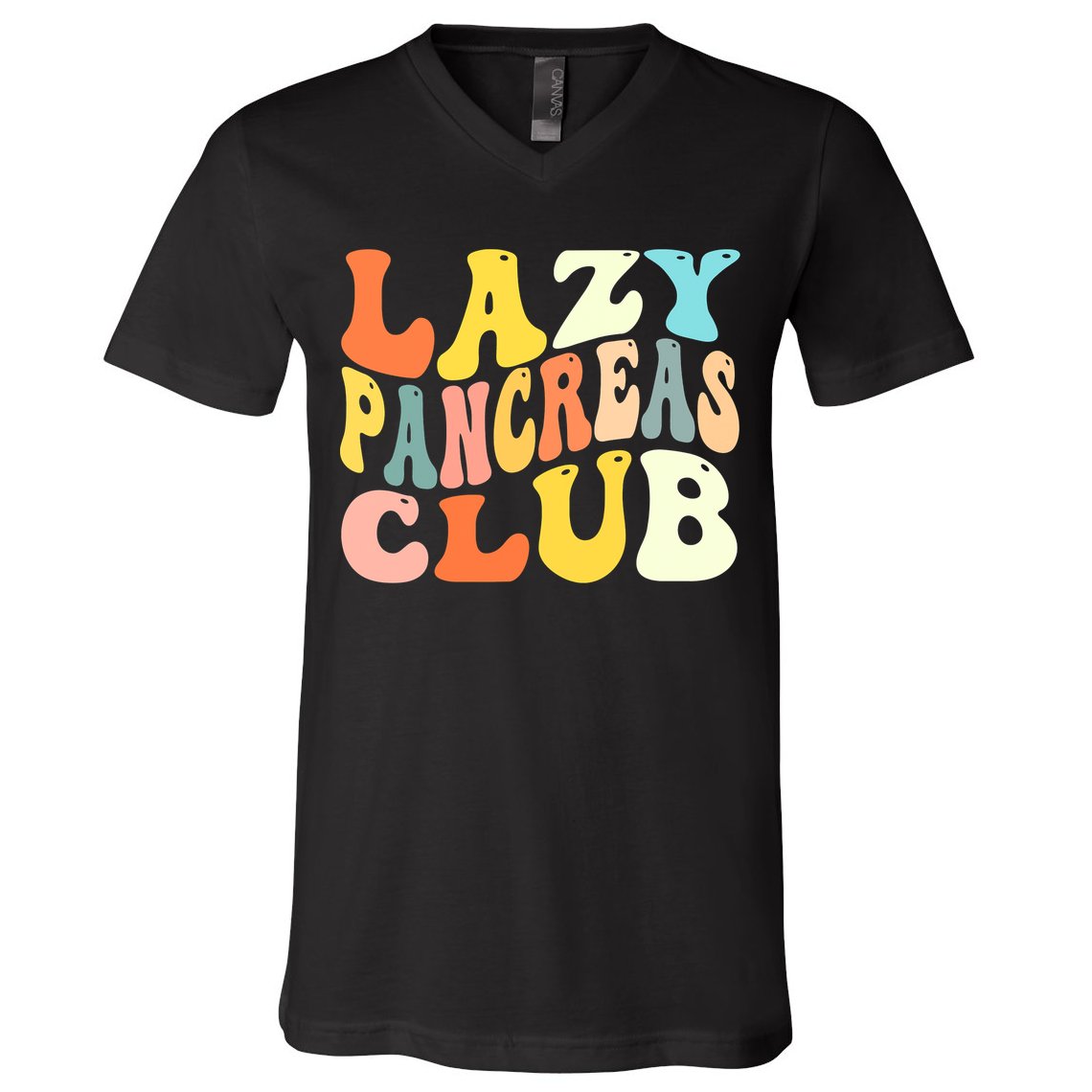 Lazy Pancreas Club T1D Retro Groovy Diabetes Awareness V-Neck T-Shirt