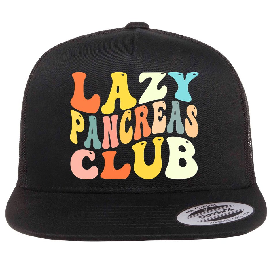 Lazy Pancreas Club T1D Retro Groovy Diabetes Awareness Flat Bill Trucker Hat