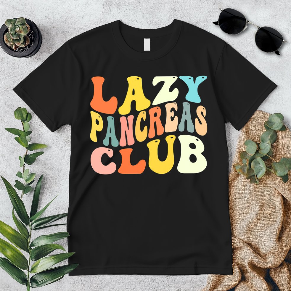 Lazy Pancreas Club T1D Retro Groovy Diabetes Awareness Premium T-Shirt