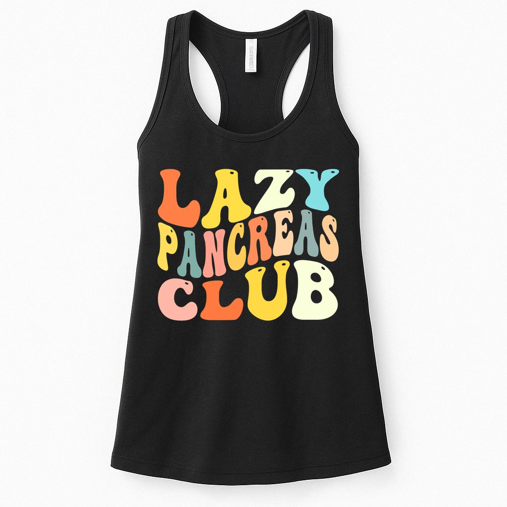Lazy Pancreas Club T1D Retro Groovy Diabetes Awareness Womens Tank Top