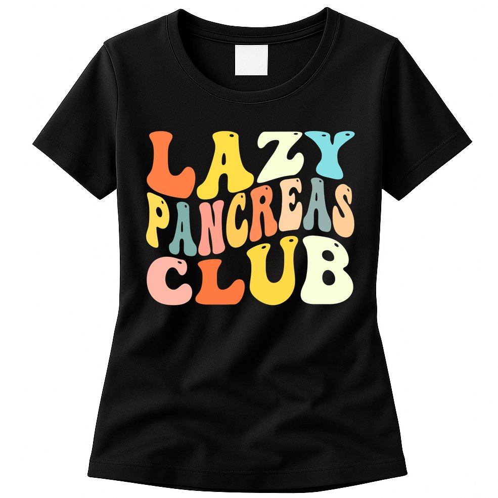 Lazy Pancreas Club T1D Retro Groovy Diabetes Awareness Womens T-Shirt