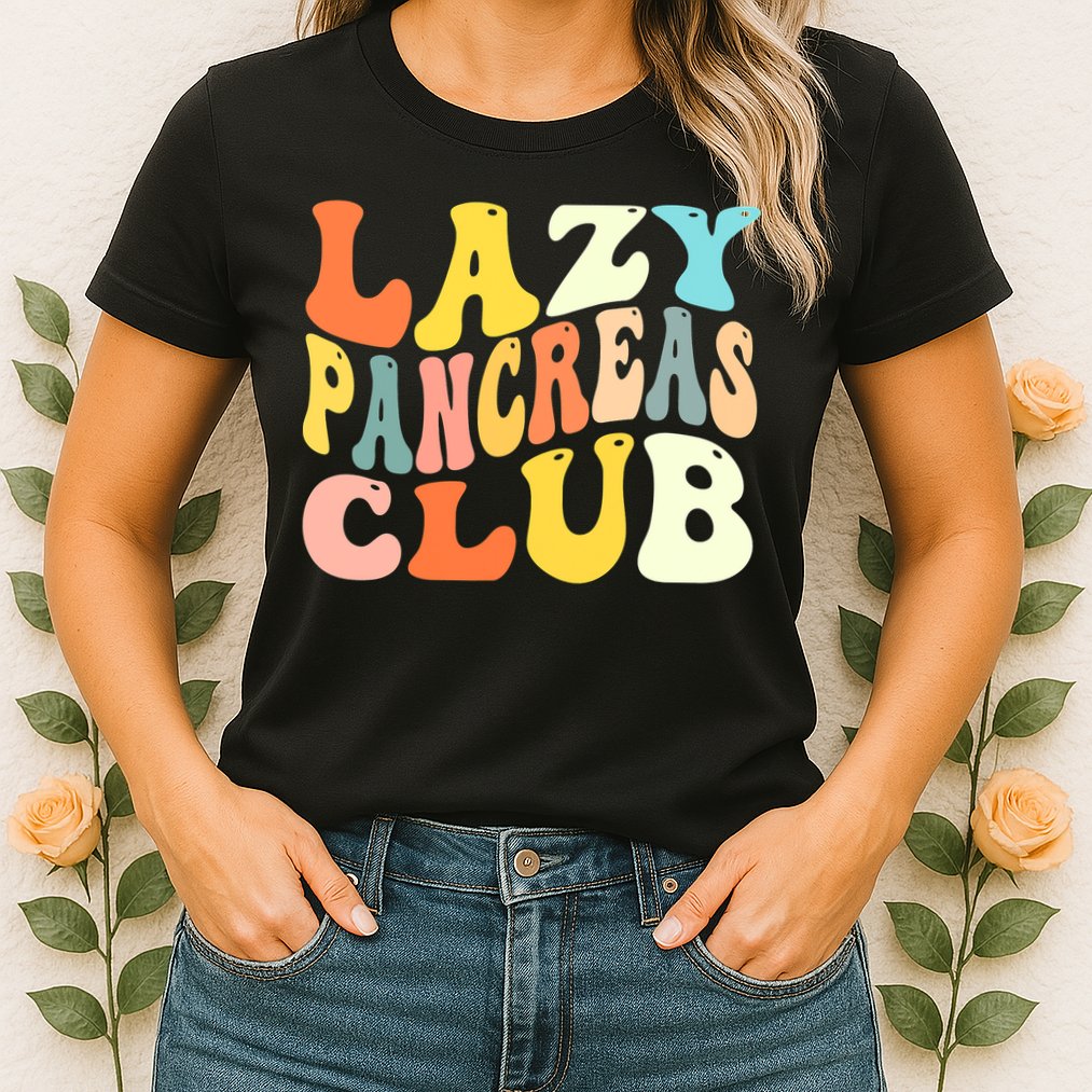 Lazy Pancreas Club T1D Retro Groovy Diabetes Awareness Womens T-Shirt