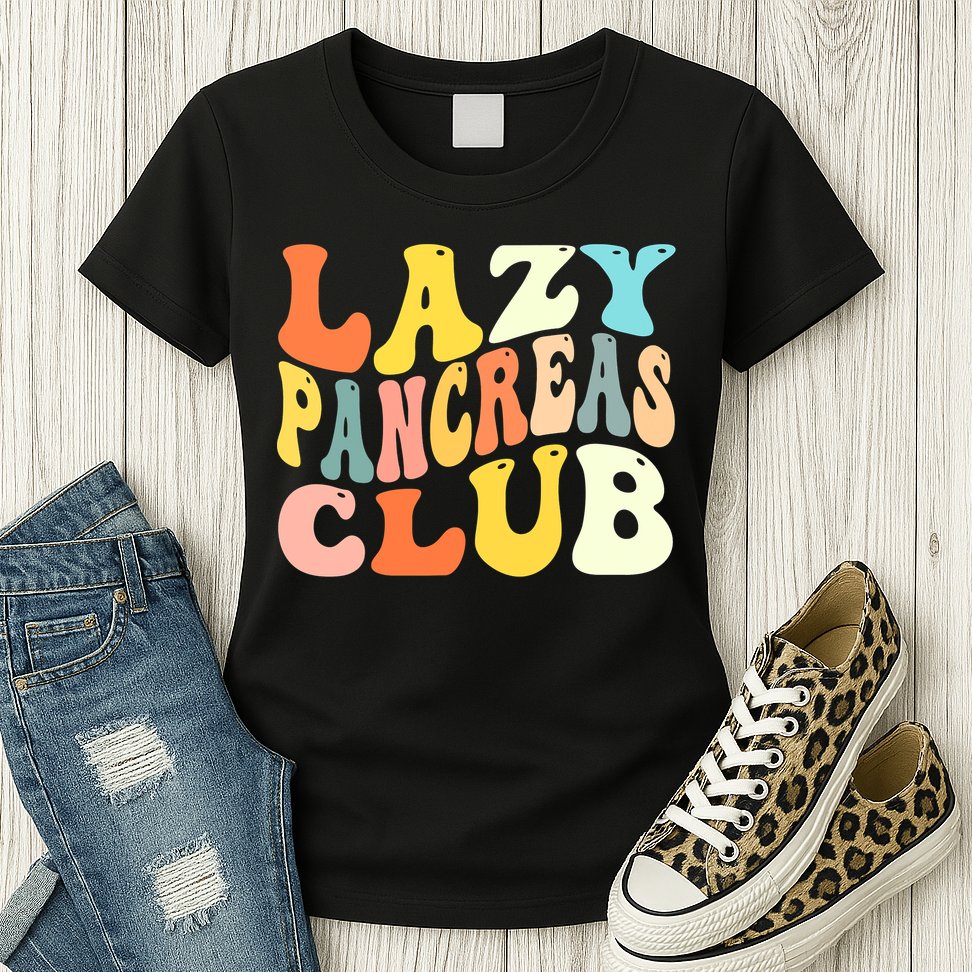 Lazy Pancreas Club T1D Retro Groovy Diabetes Awareness Womens T-Shirt