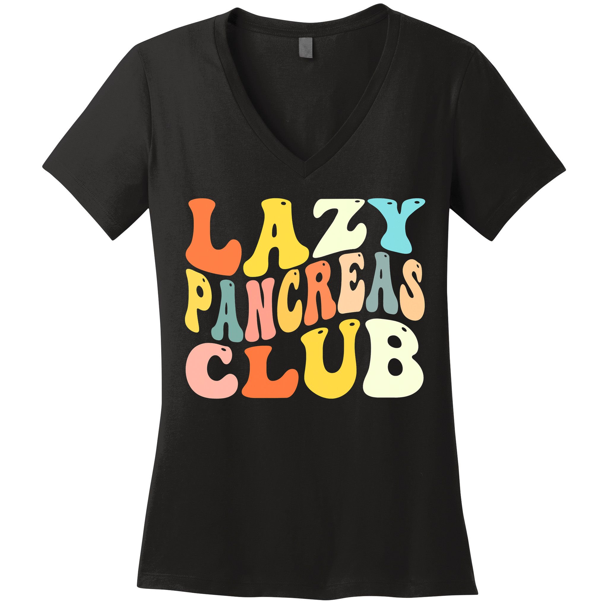 Lazy Pancreas Club T1D Retro Groovy Diabetes Awareness Women's V-Neck T-Shirt